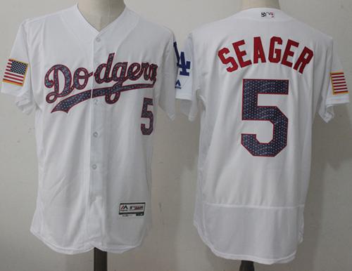 Dodgers #5 Corey Seager White Fashion Stars & Stripes Flexbase Authentic Stitched MLB Jersey - Click Image to Close